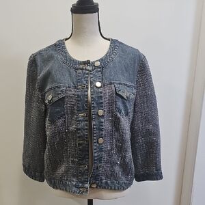 Chico's Blue Denim and Gray Tweed Jacket